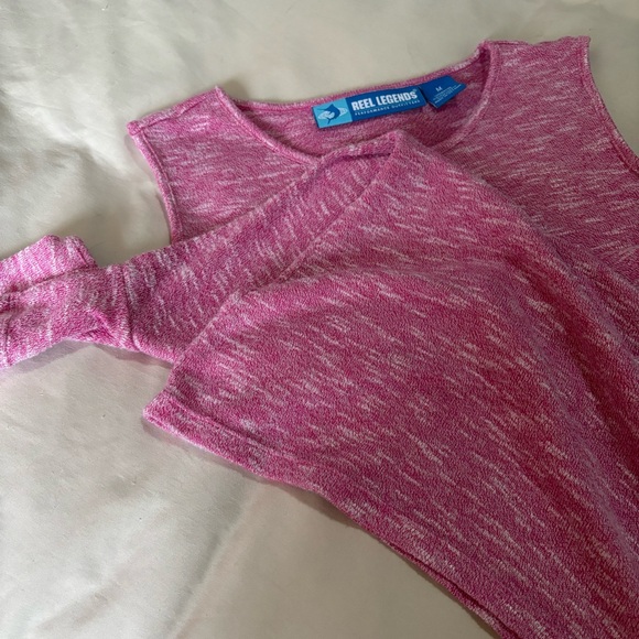 Women's Size Medium Reel Legends Era Performance Heathered Pink Cold Shoulder - Picture 6 of 7